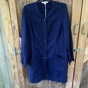 Cold water Creek Woman Linen Jacket XL Blue Navy